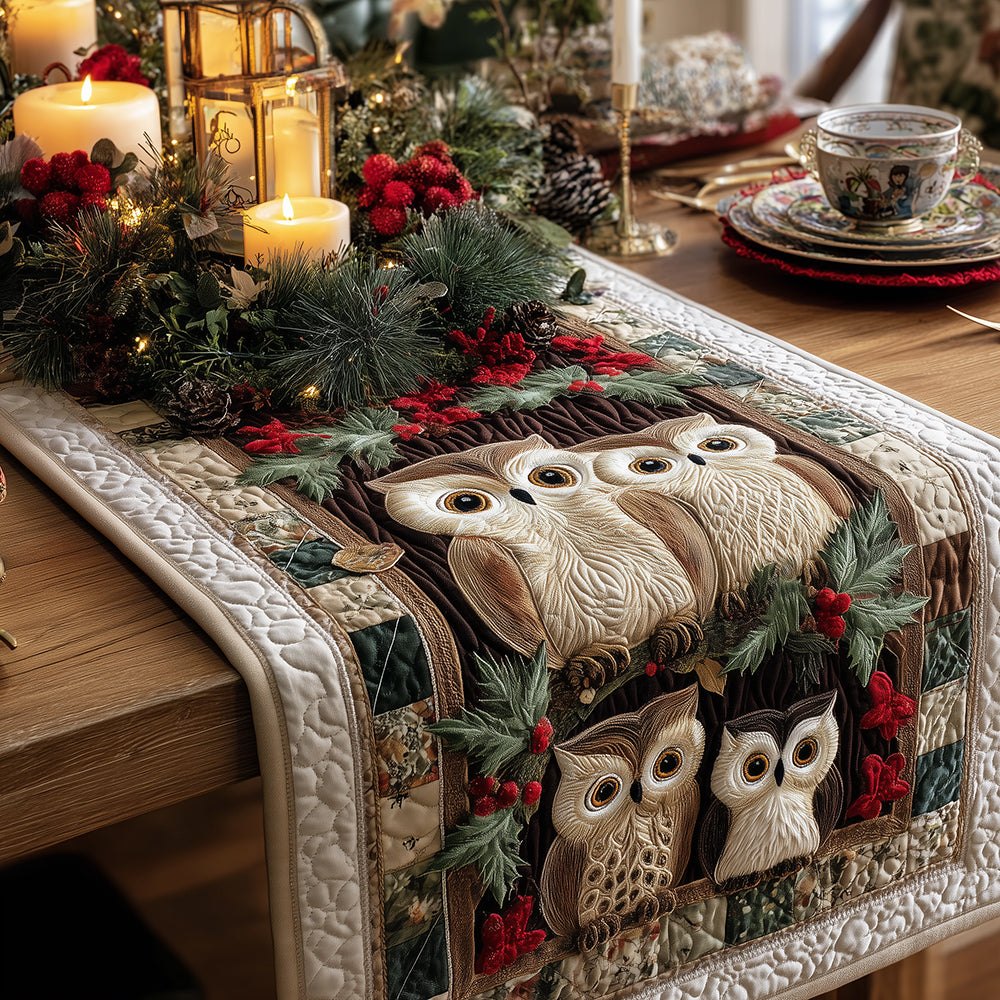 Holly Night Owls Table Runner