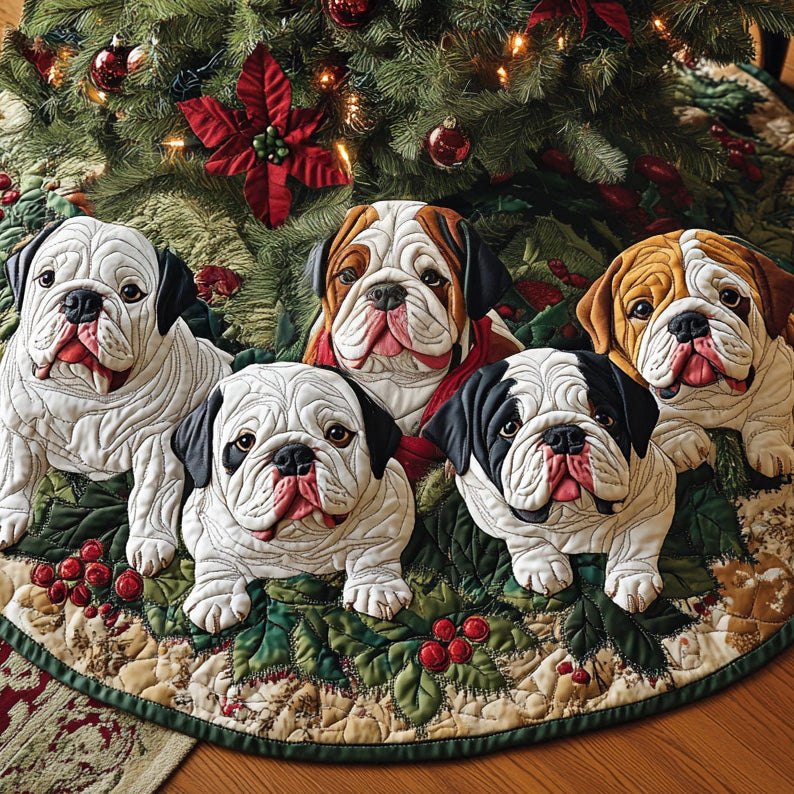 Holly Bulldog Cheer Christmas Tree Skirt