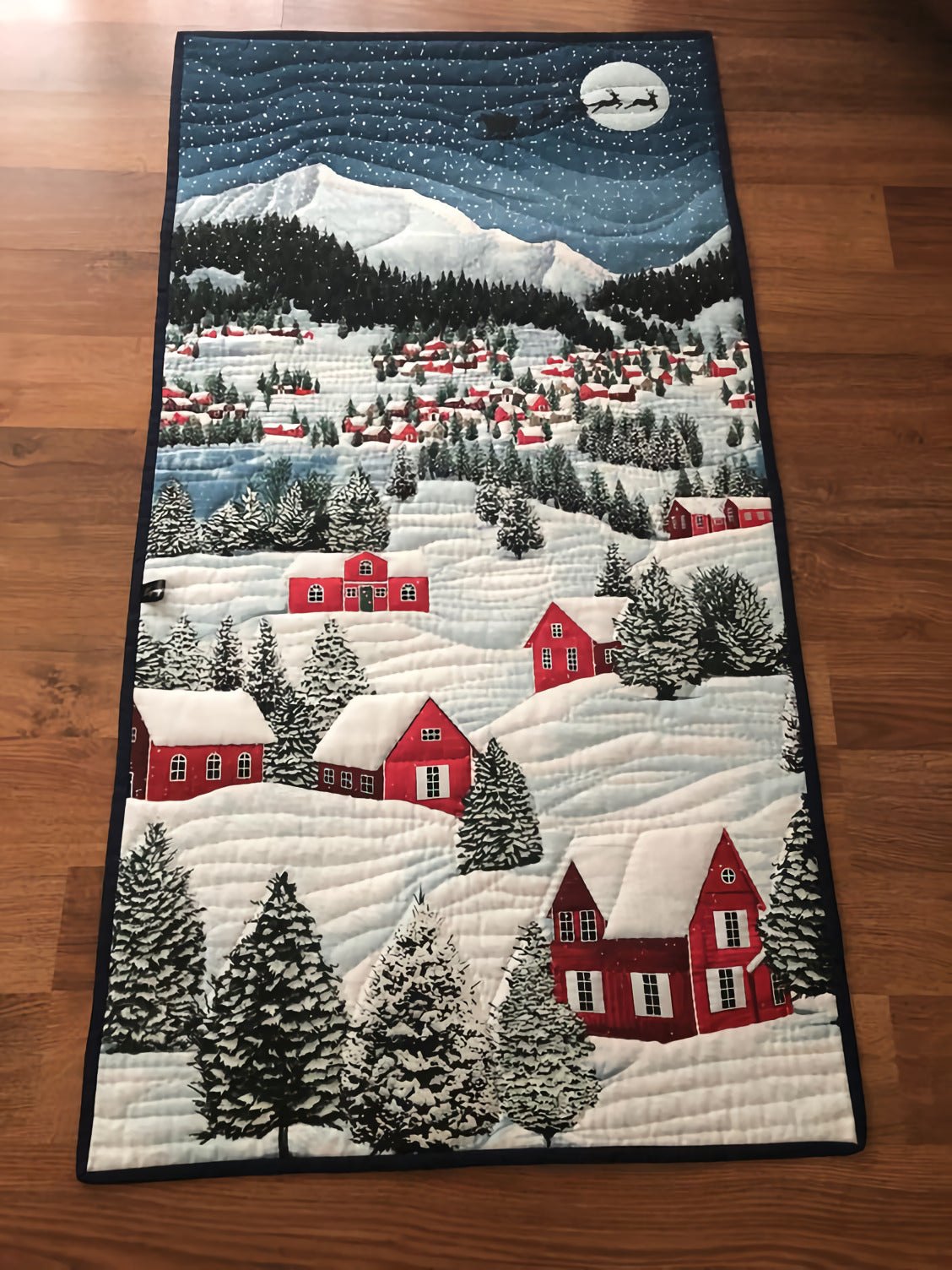Holly Christmas Village Table Runner