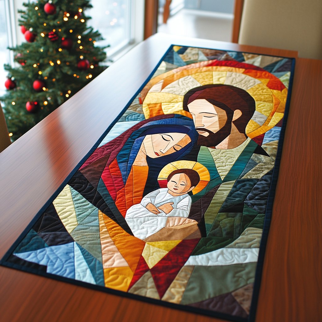 Geometric Stained Glass Holy Family Table Runner