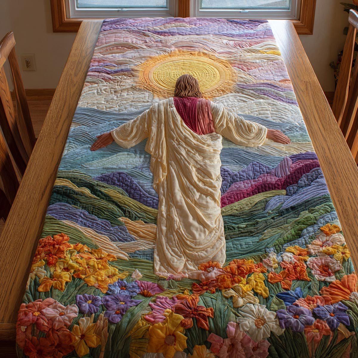 Jesus Ascending over Spring Meadow Table Runner
