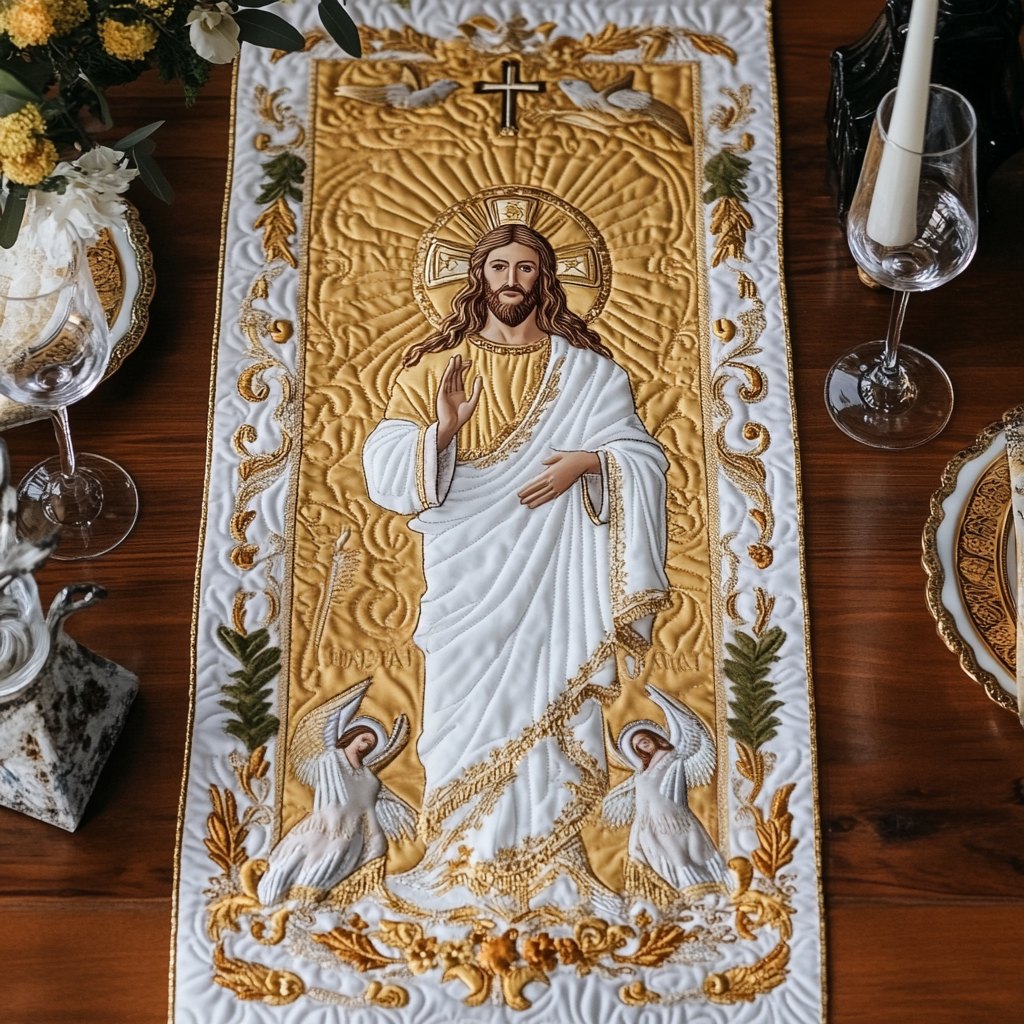 Jesus in White with Doves Table Runner