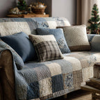 Blue and Grey Plaid Patchwork Sofa Cover