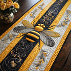 Bee on Black and Gold Stripes Table Runner