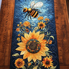 Sunflower and Bees on Blue Table Runner