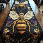 Golden Bee on Dark Floral Panel Table Runner