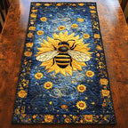 Bee Above Sunflowers on Navy Table Runner