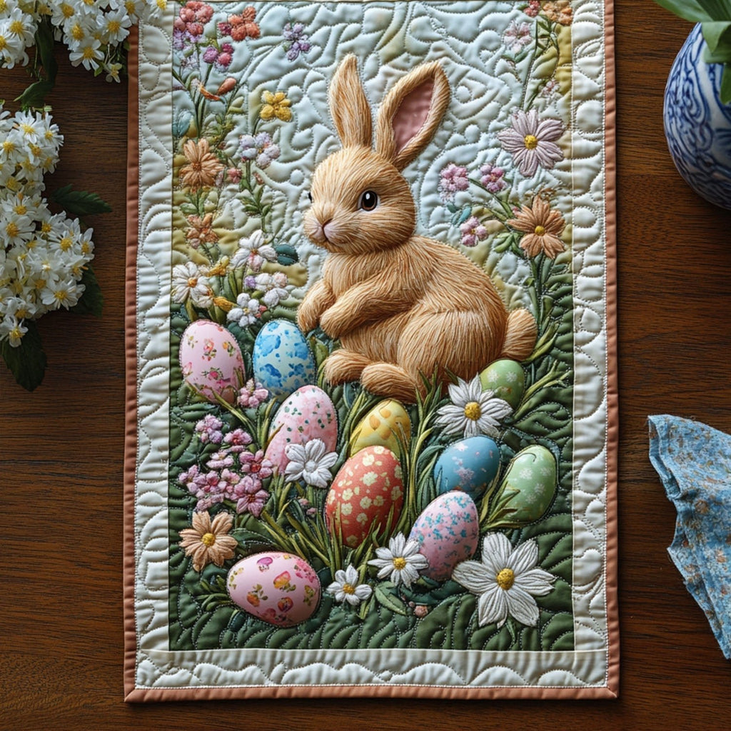 Brown Rabbit with Eggs and Daisies Table Runner