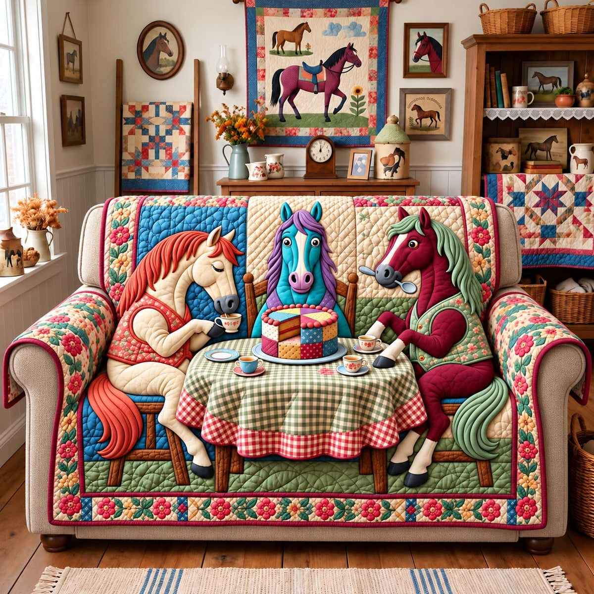 Horse Tea Party Sofa Cover