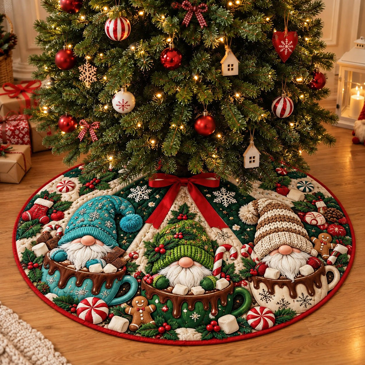 Hot Cocoa Christmas Gnomes Christmas Tree Skirt