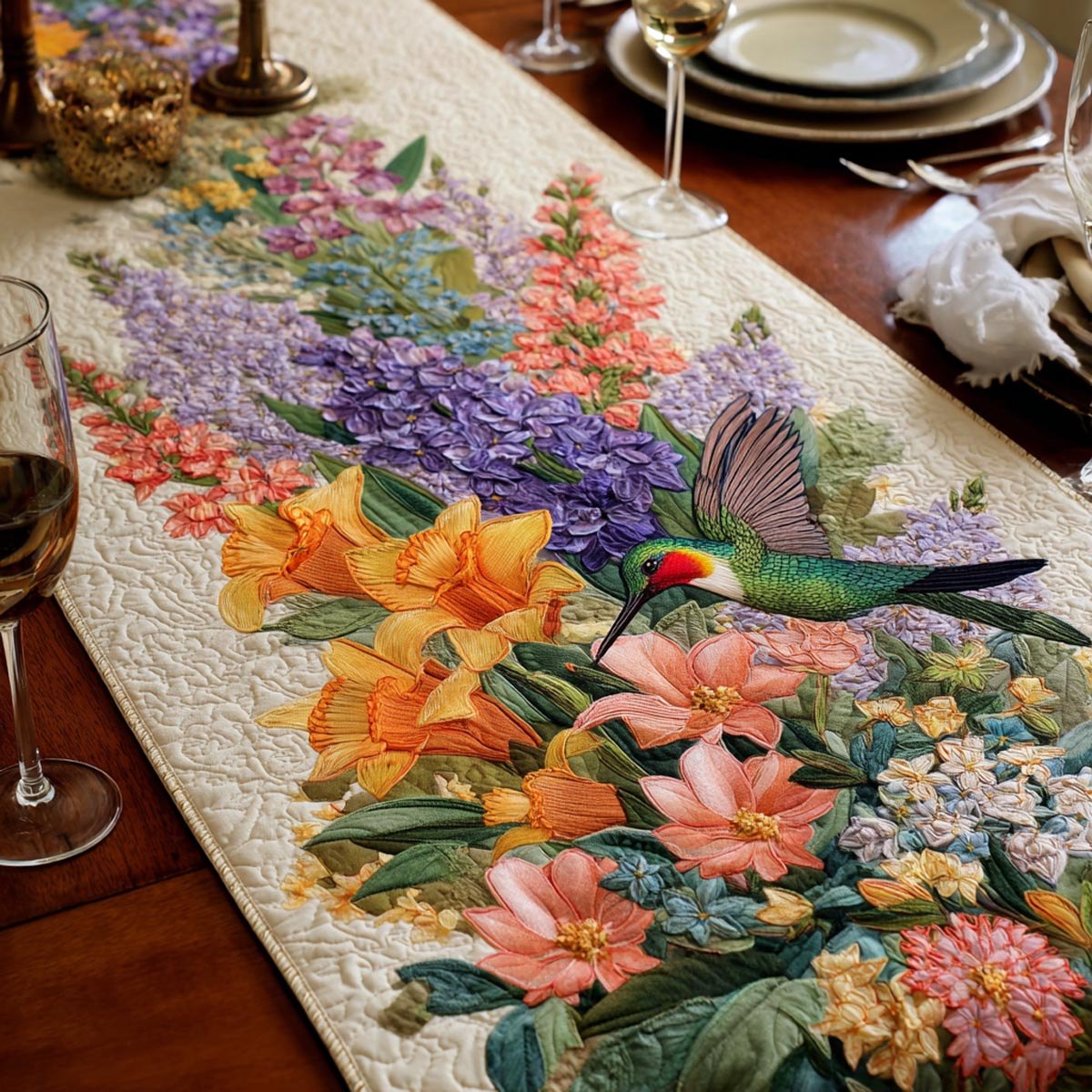 Hummingbird Bloom Table Runner