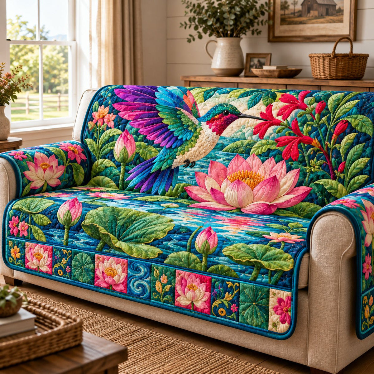 Hummingbird Blossoms Sofa Cover