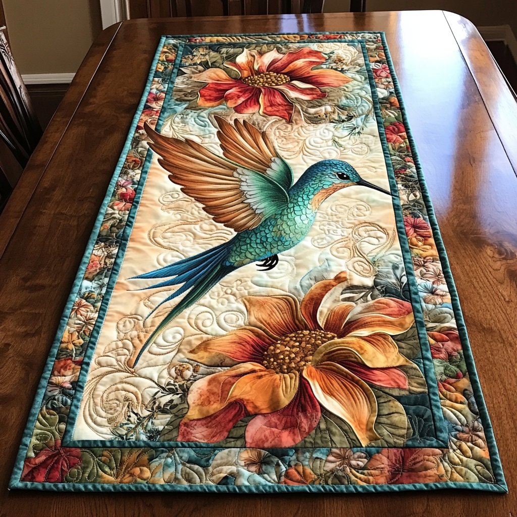 Hummingbird over Orange Blossom Table Runner