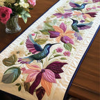 Hummingbird Among Purple Blooms Table Runner