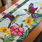 Hummingbirds with Pink and Yellow Blooms Table Runner
