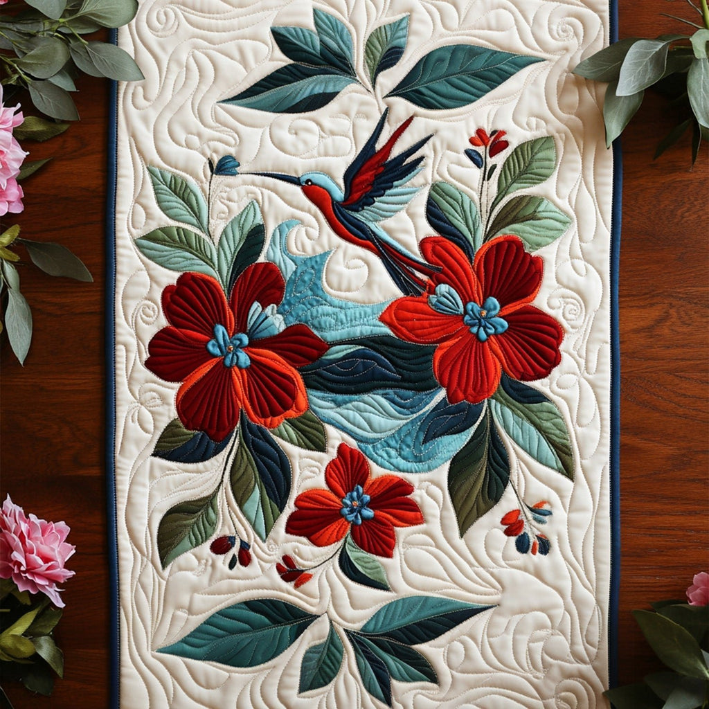 Red Flowers on Cream Quilting Table Runner
