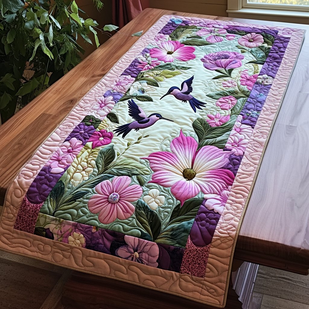 Hummingbird Petal Dance Table Runner
