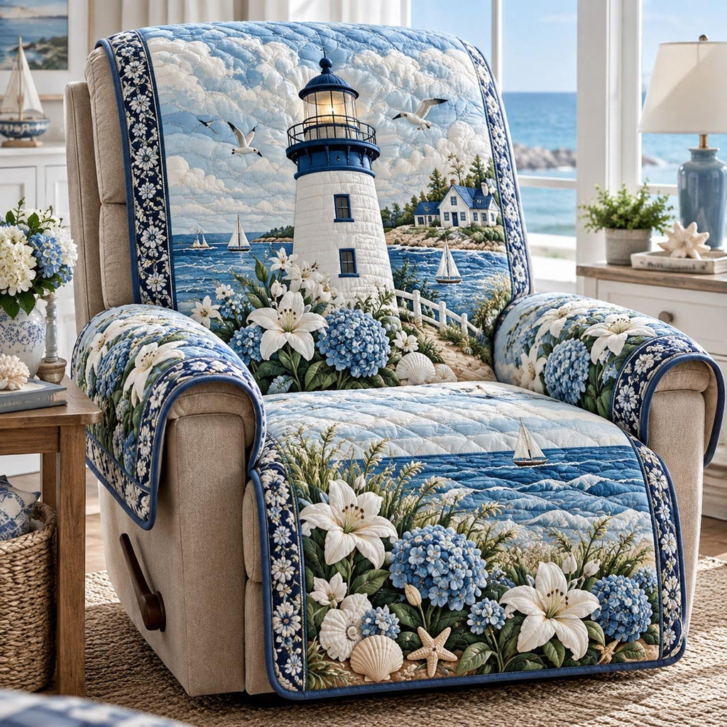 Hydrangea Lighthouse Harbor Sofa Cover