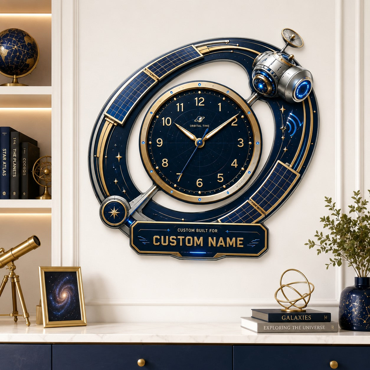 Satellite Custom Name Wall Clock — personalized with a custom name