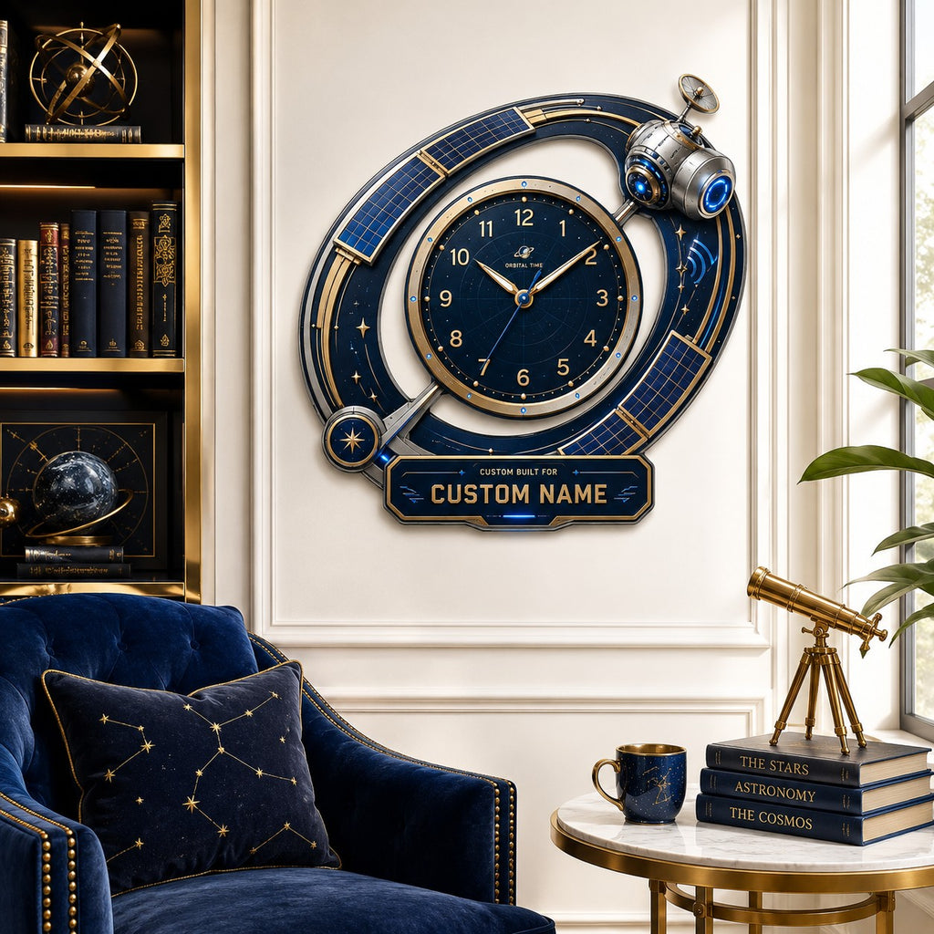 Satellite Custom Name Wall Clock — personalized with a custom name
