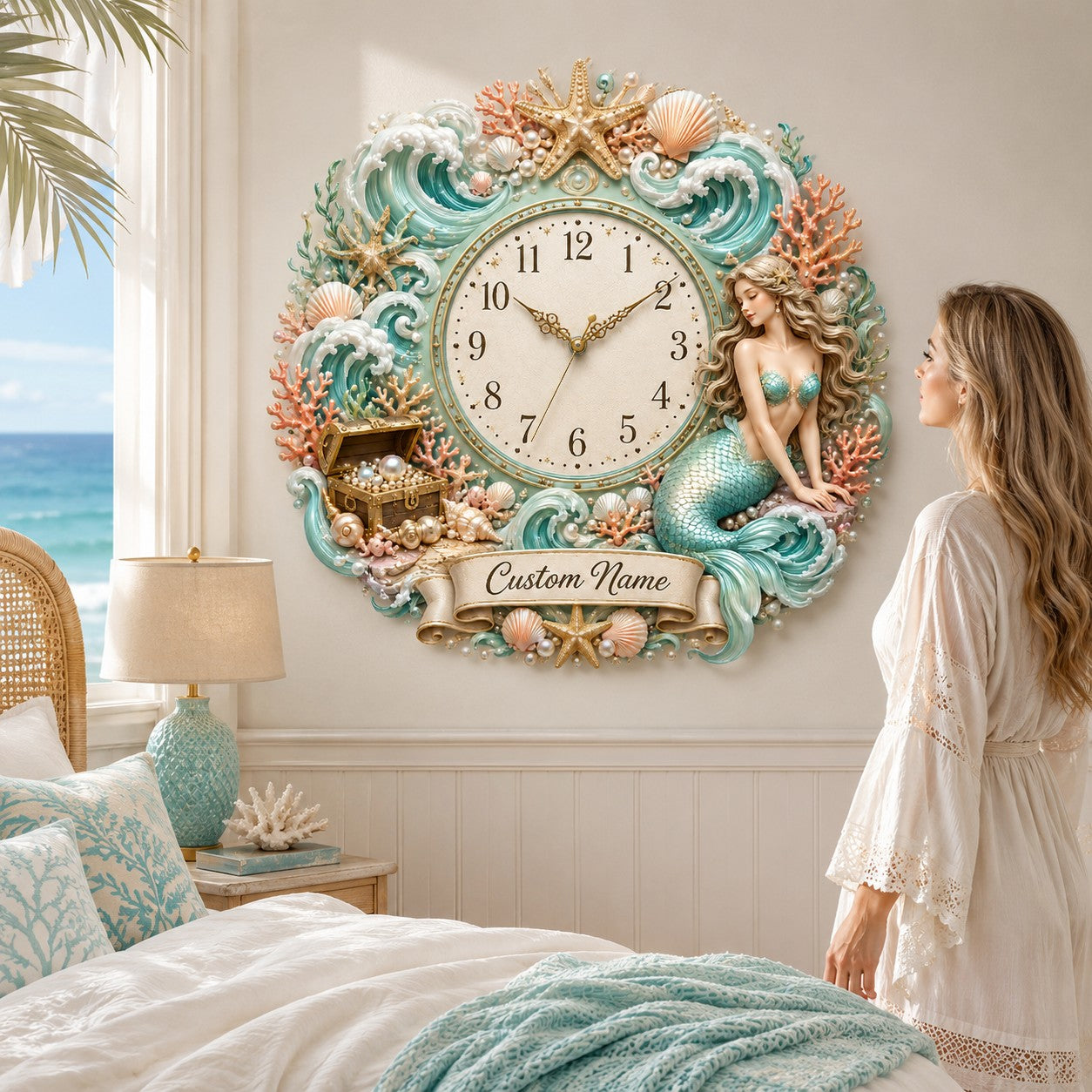 Mermaid Custom Name Wall Clock — personalized with a custom name