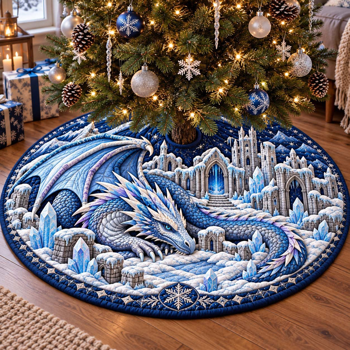 Ice Kingdom Dragon Christmas Tree Skirt