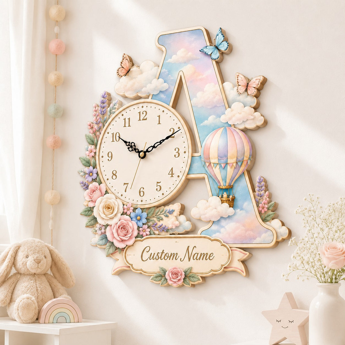 Personalized Initial Wall Clock with a custom name set into the design