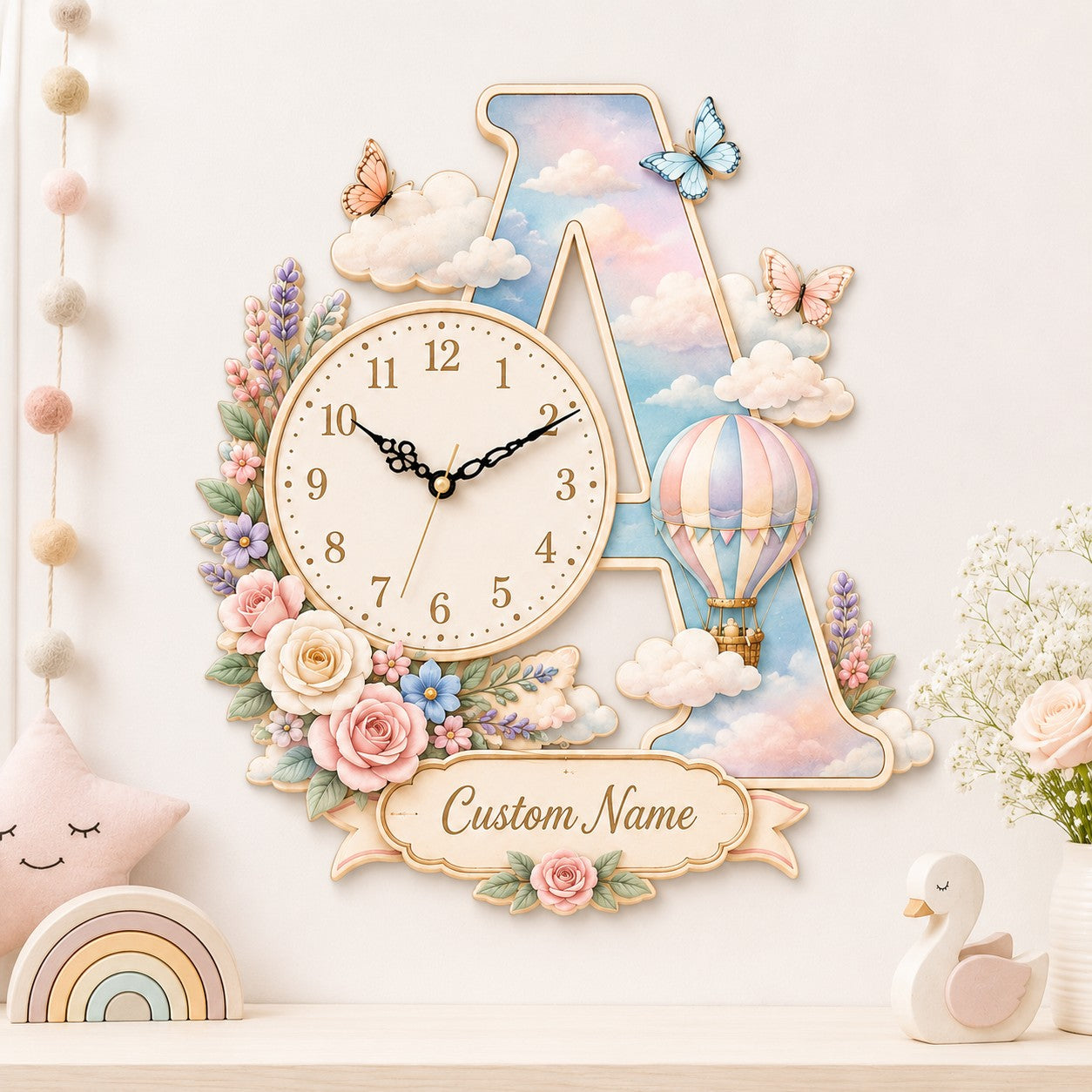 Initial Custom Name Wall Clock — personalized with a custom name