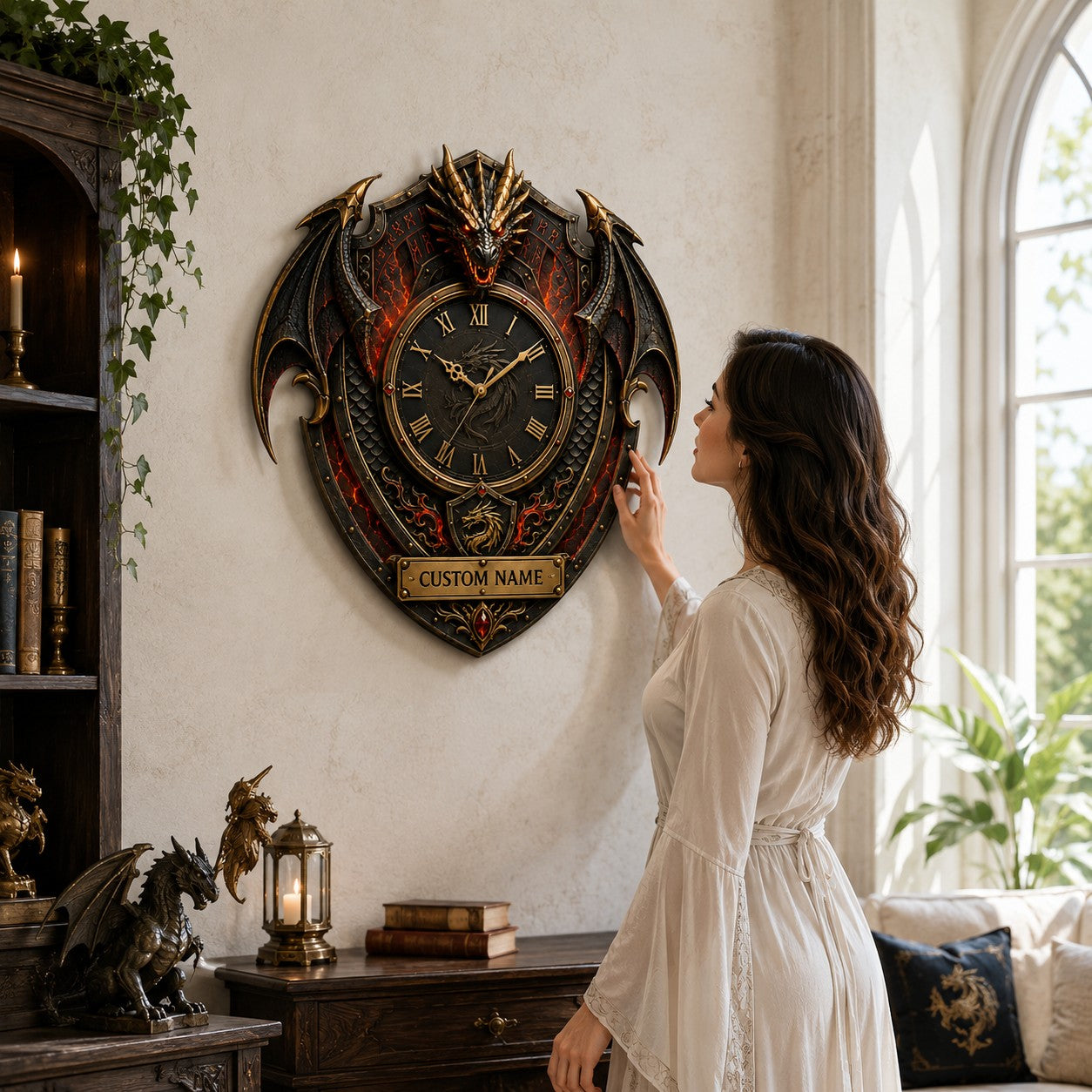 Dragon crest Custom Name Wall Clock — personalized with a custom name