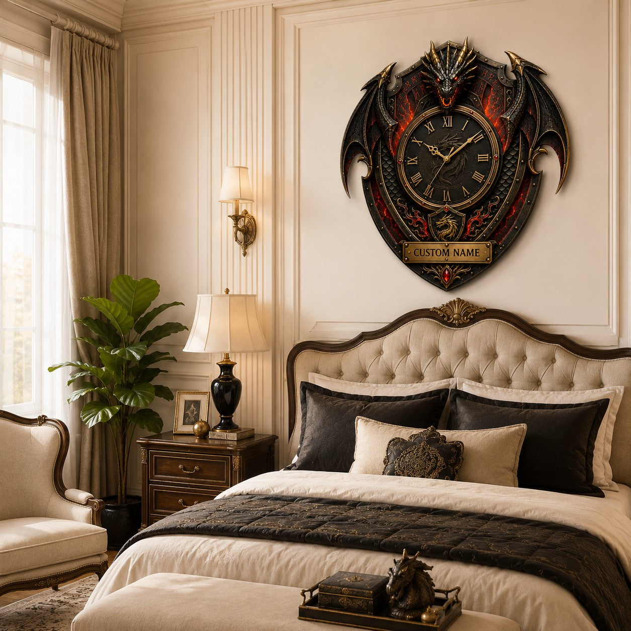 Dragon crest Custom Name Wall Clock — personalized with a custom name