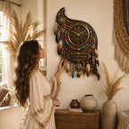 Personalized Boho Feather Wall Clock with a custom name set into the design