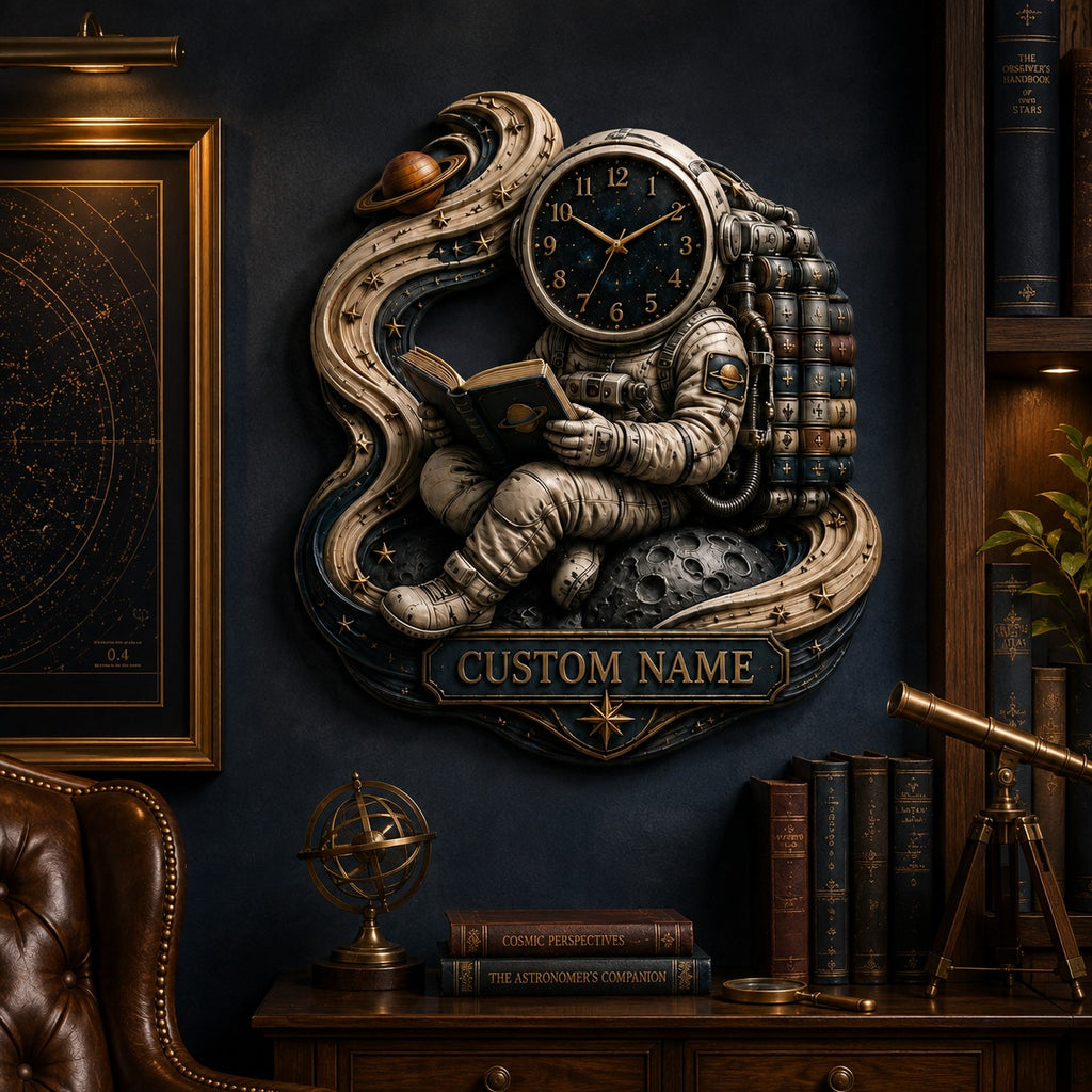 Personalized Astronaut Book Lover Wall Clock — personalized with a custom name