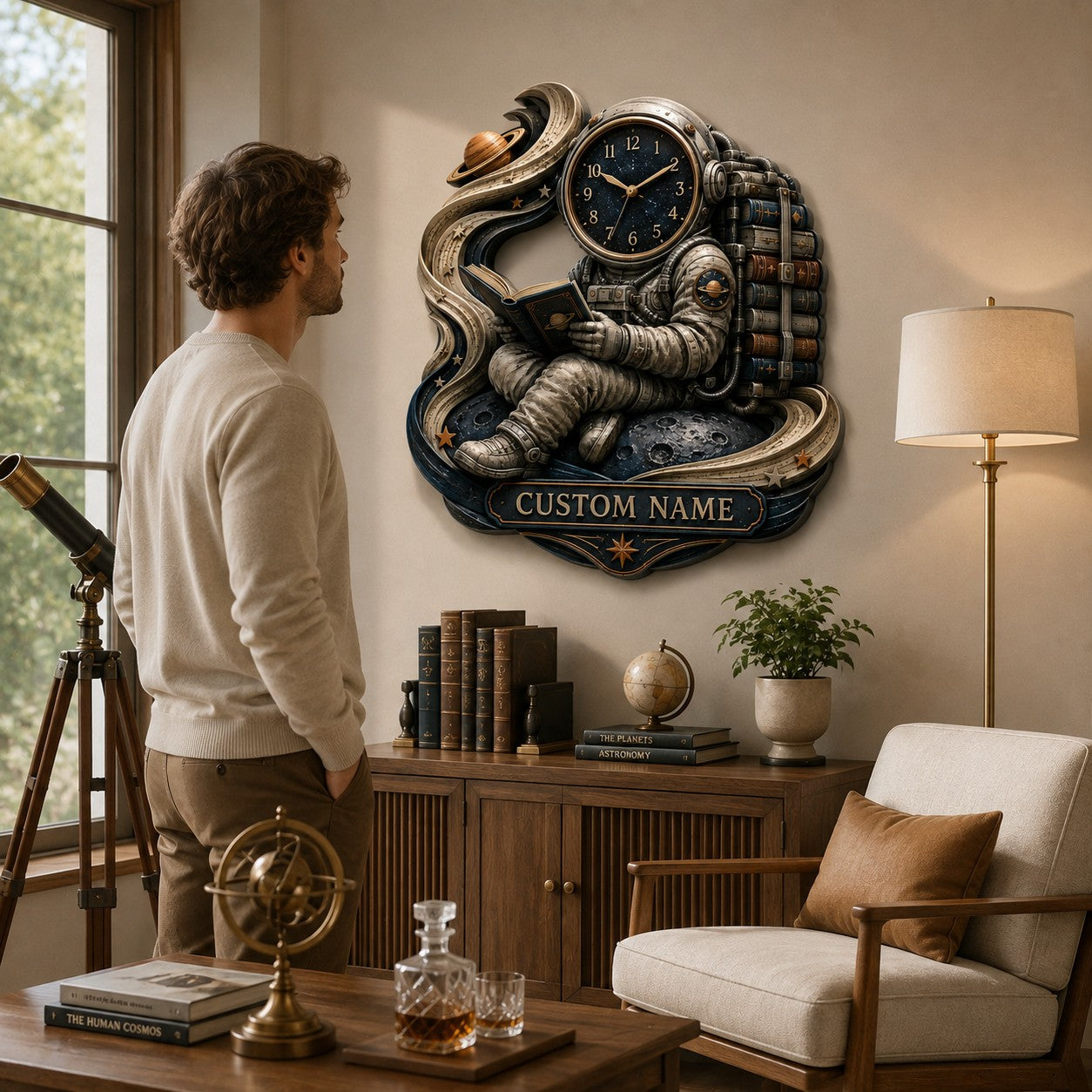 Personalized Astronaut Book Lover Wall Clock — personalized with a custom name