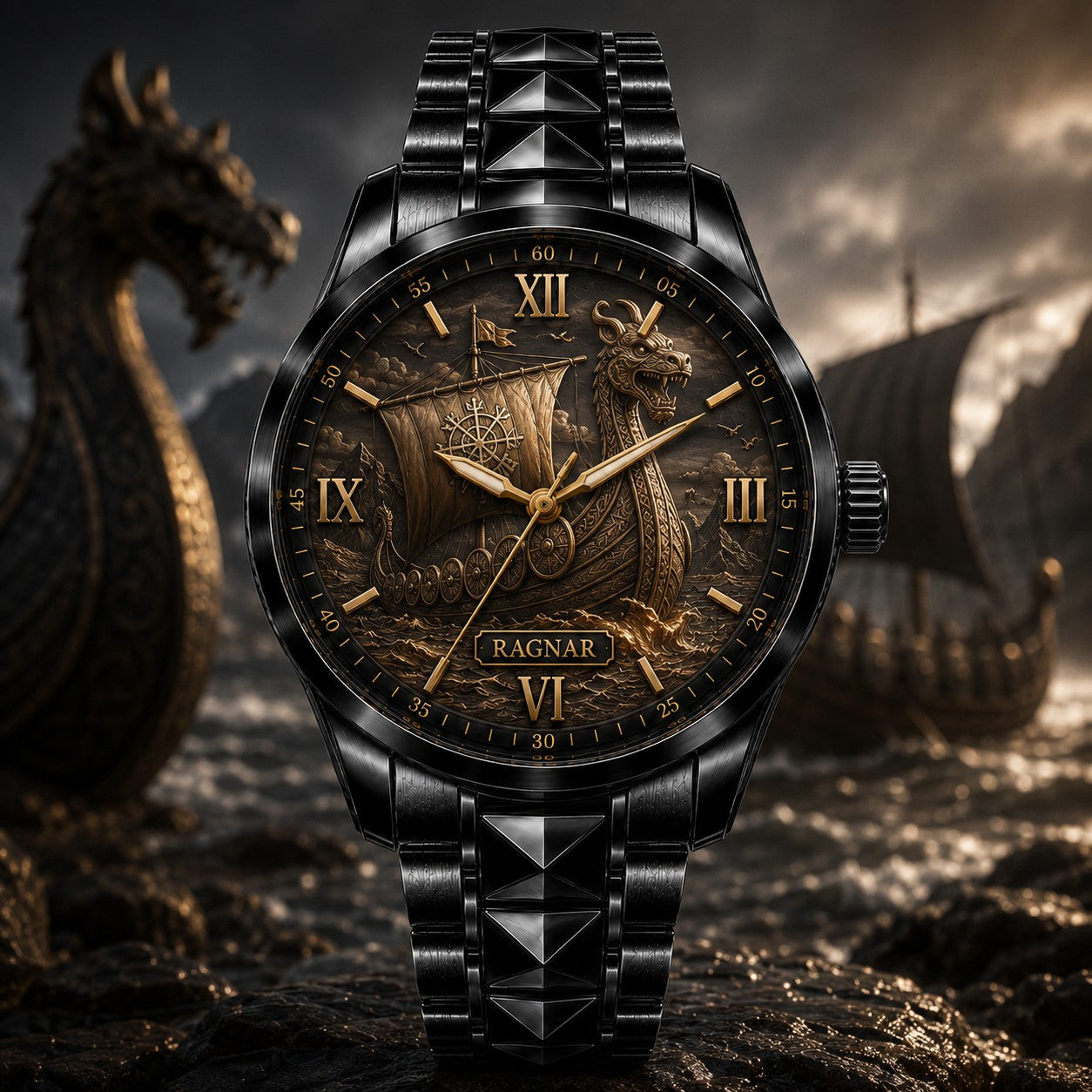Custom Viking Longship Watch — personalized with a custom name