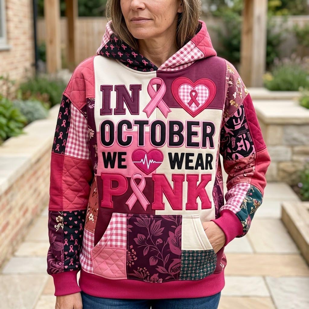 October Heartbeat Pink hoodie, all-over print