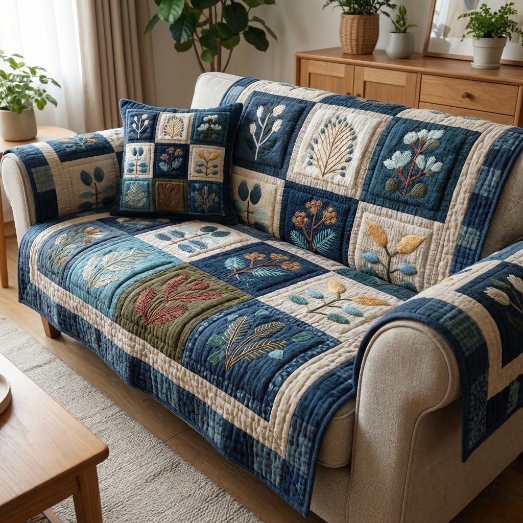 Indigo Sprigs Sofa Cover