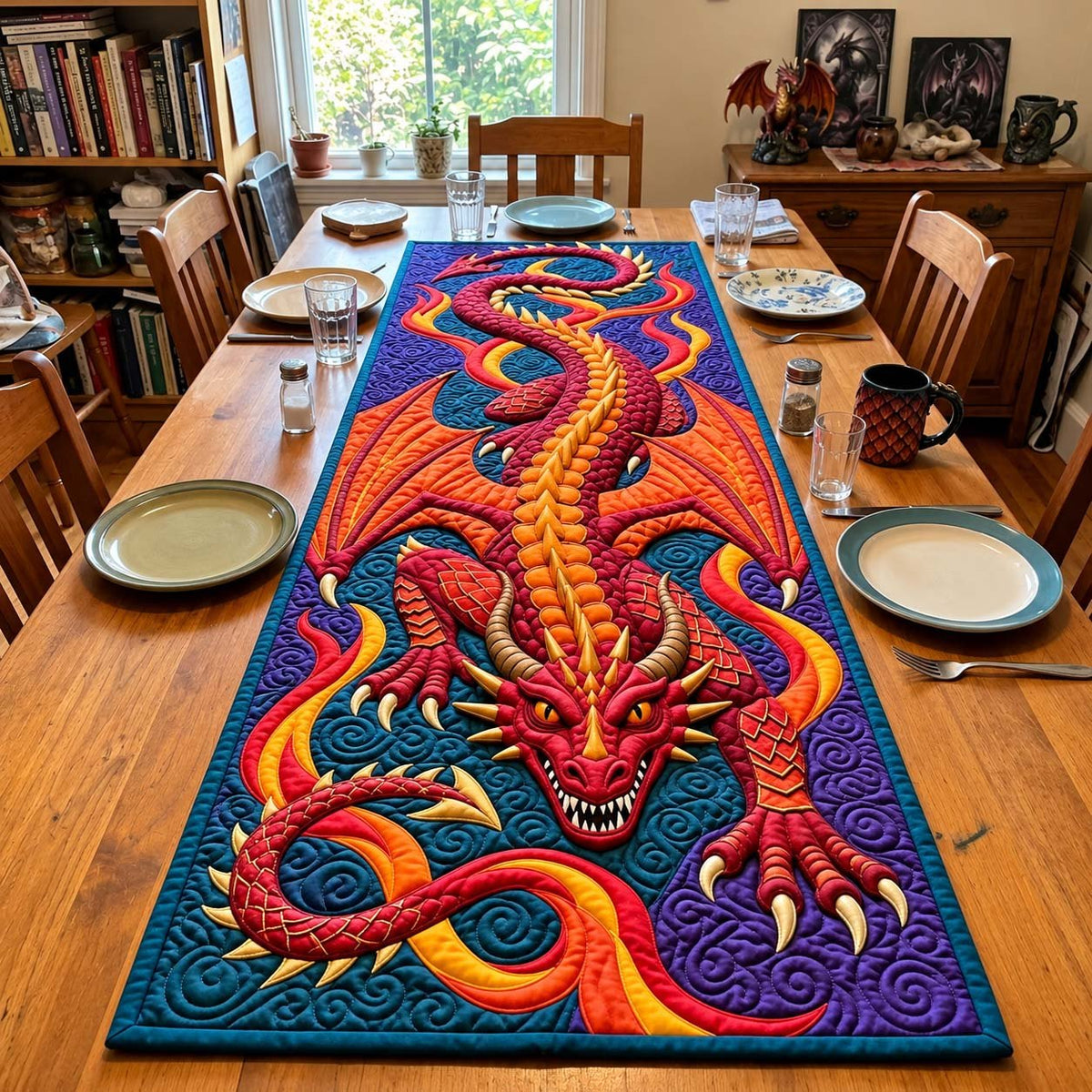 Inferno Serpent Dragon Table Runner