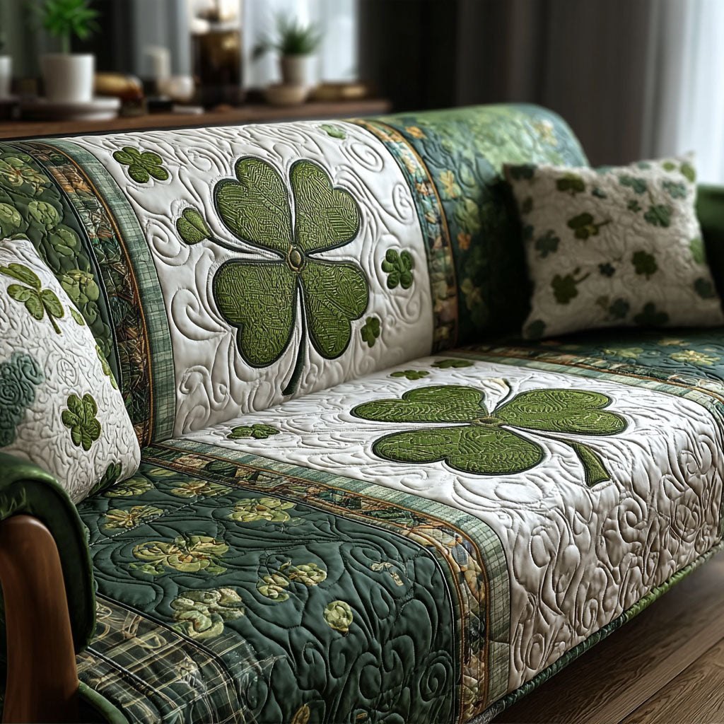 Shamrocks on Cream and Green Quilt Sofa Cover