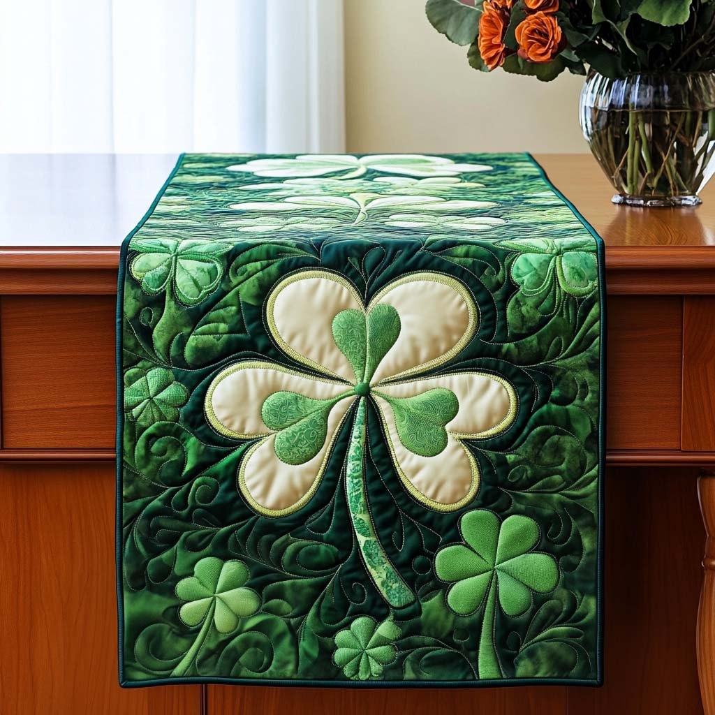Large Shamrock on Green Table Runner