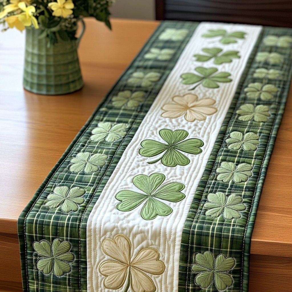 Irish Luck Shamrocks on Green Plaid Table Runner