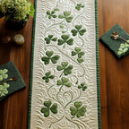White Quilted Shamrock Vine Panel Table Runner