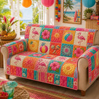 Flamingos and Tropical Fruit Squares Sofa Cover
