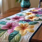 Pink and Cream Plumeria Blooms Table Runner