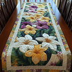 White Hibiscus with Purple Blooms Table Runner