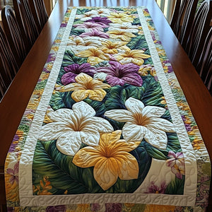 White Hibiscus with Purple Blooms Table Runner - Made to Order