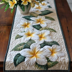 White Plumeria on Cream Panel Table Runner