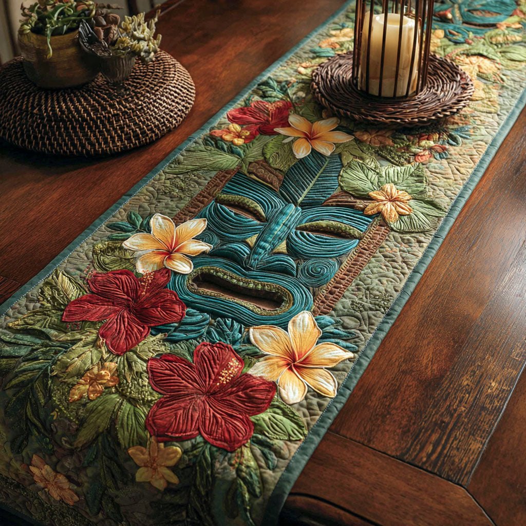 Tropical Hibiscus with Monstera Leaves Table Runner