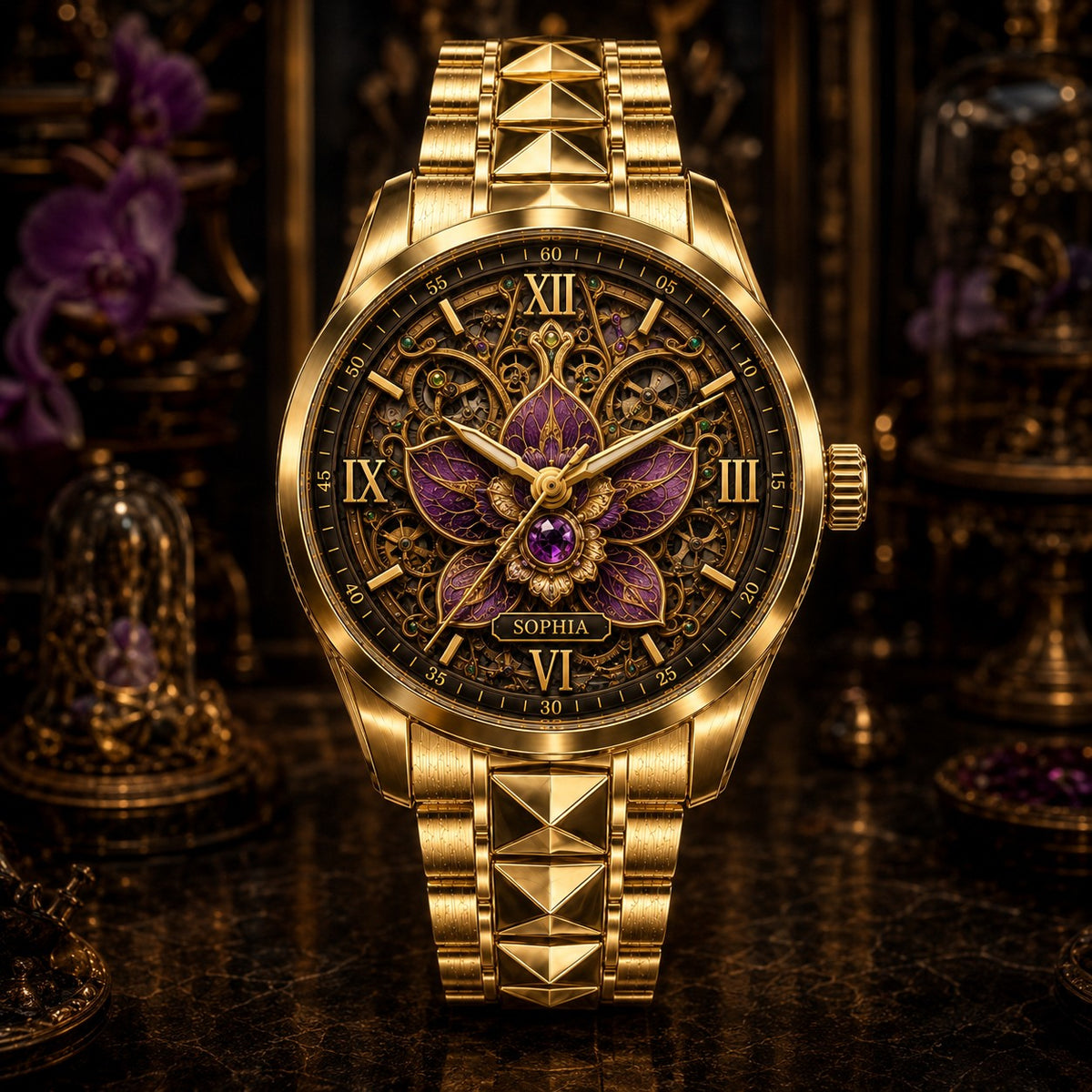 Custom Personalized Clockwork Orchid Watch — personalized with a custom name