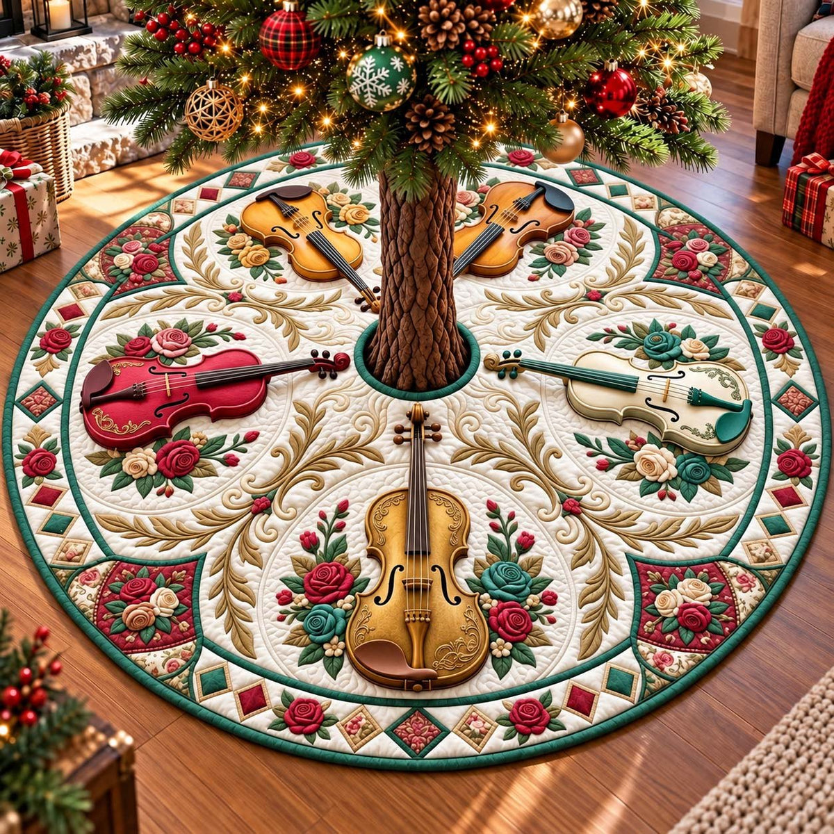 Ivory Rose Sonata Christmas Tree Skirt