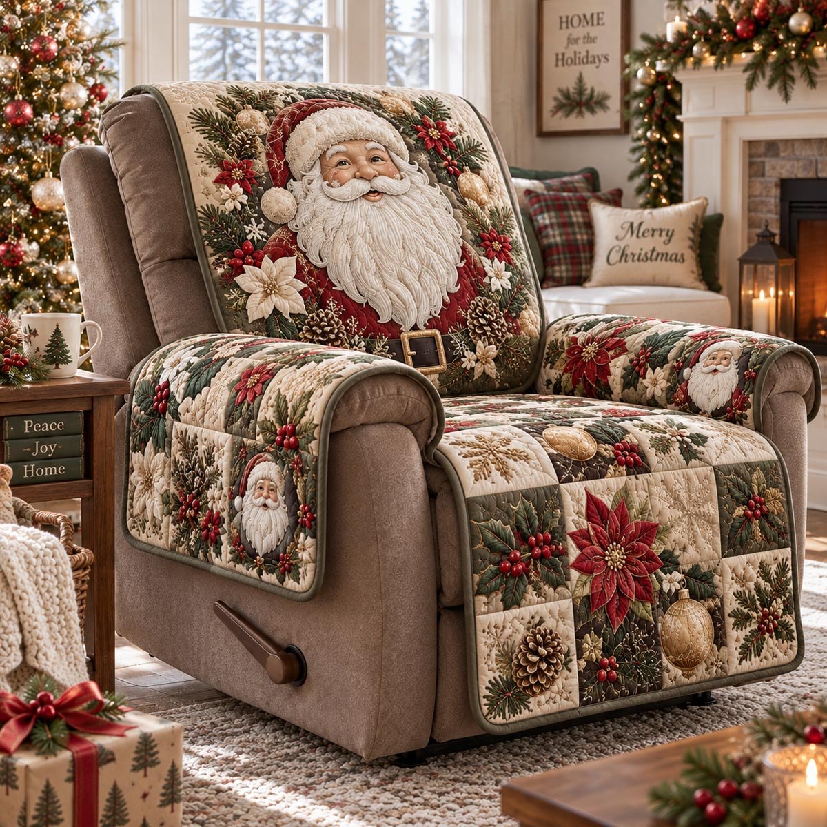 Ivory Santa Christmas Sofa Cover